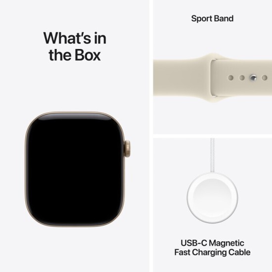 Apple Watch Series 12 Aluminium 46mm Αδιάβροχο με Παλμογράφο (Light Gold Aluminium with Sand Sport Band - M/L)