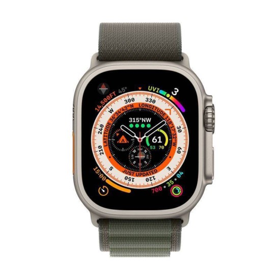 Apple Watch Ultra Titanium 49mm Αδιάβροχο με eSIM και Παλμογράφο (Green Alpine Loop Small)