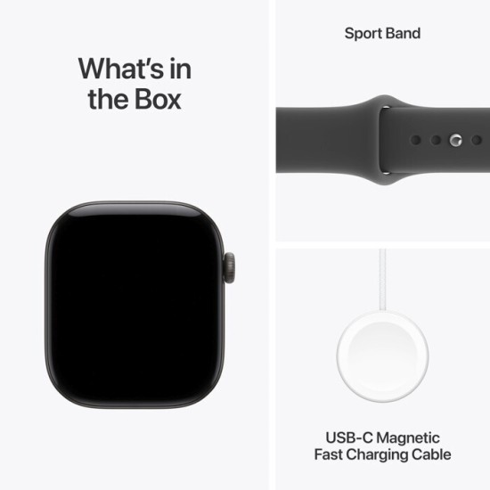 Apple Watch Series 12 Aluminium 46mm Αδιάβροχο με Παλμογράφο (Black Aluminium with Black Sport Band - M/L)