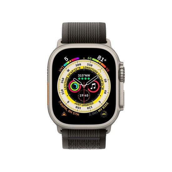 Apple Watch Ultra Titanium 49mm Αδιάβροχο με eSIM και Παλμογράφο (Black/Gray Trail Loop M/L)